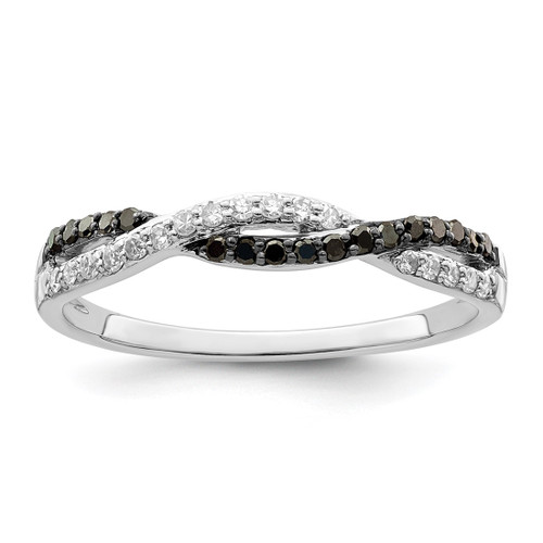 White Night Sterling Silver Rhodium-Plated Black and White Criss Cross 0.204ct Diamond Ring, 2 mm