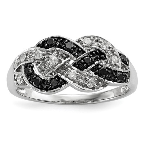 White Night Sterling Silver Rhodium-Plated Black and White 0.19ct Diamond Intertwined Ring, 2 mm