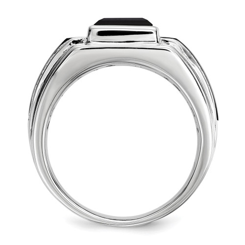 White Night Sterling Silver Rhodium-Plated 0.06ct Diamond and Onyx Men'S Ring, 11 mm - View 2