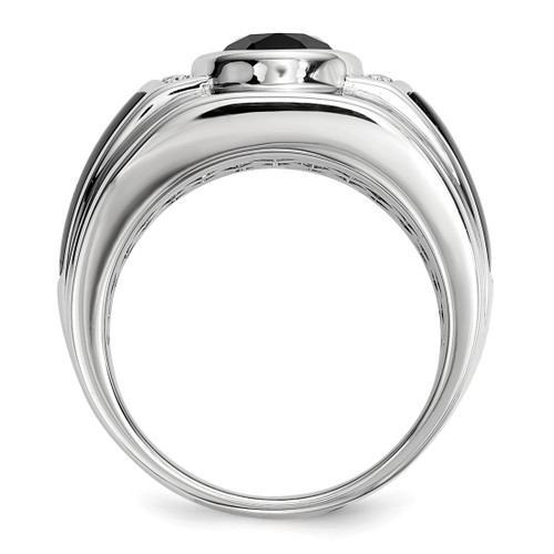 White Night Sterling Silver Rhodium-Plated 0.02ct Diamond and Onyx Men'S Ring, 13.5 mm - View 2