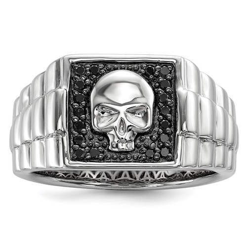 White Night Sterling Silver Rhodium-Plated Black 0.189ct Diamond Square Skull Men'S Ring
