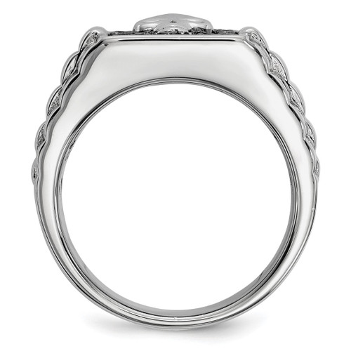 White Night Sterling Silver Rhodium-Plated Black 0.189ct Diamond Square Skull Men'S Ring - View 2