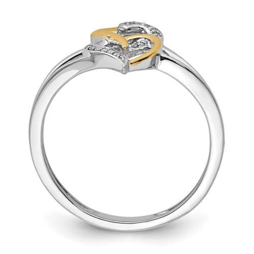 Sterling Silver Rhodium-Plated with 14K Yellow Gold 0.048ct Diamond Heart Ring, 2 mm - View 2
