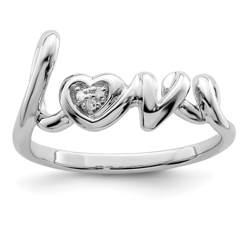 Sterling Silver Rhodium-Plated 0.009ct Diamond Love Ring, 2 mm
