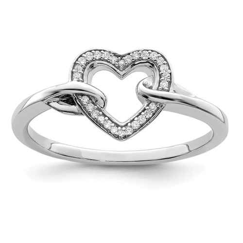 Sterling Silver Rhodium-Plated 0.066ct Diamond Heart Ring, 2 mm