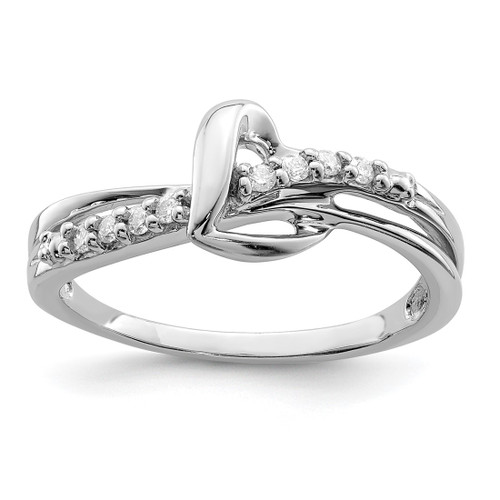 Sterling Silver Rhodium-Plated Diamond Heart Ring, 2 mm
