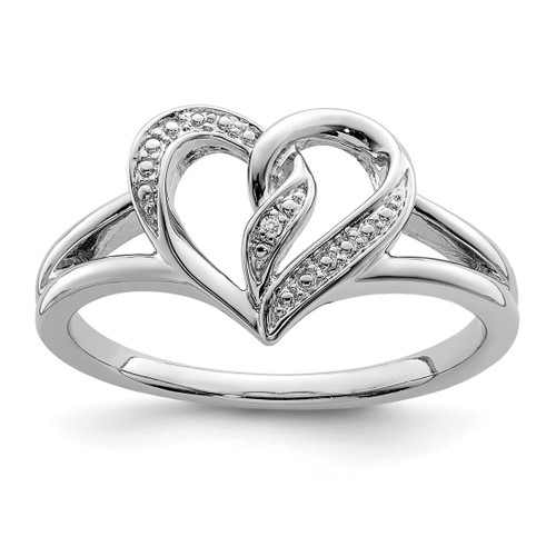 Sterling Silver Rhodium-Plated 0.005ct Diamond Heart Ring, 2 mm