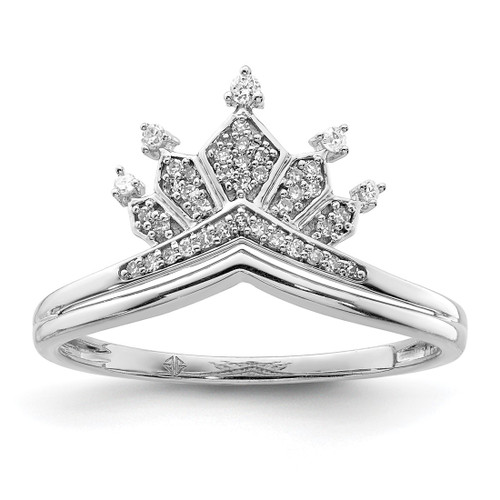 Sterling Silver Rhodium-Plated 0.141ct Diamond Crown Ring, 2 mm