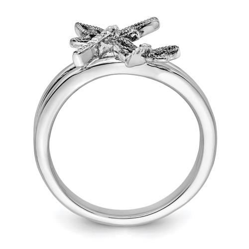 Sterling Silver 0.019ct Diamond Rhodium-Plated Dragonfly Ring, 2 mm - View 2