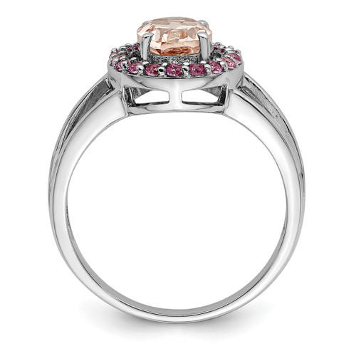 Sterling Silver Rhodium-Plated Morganite & Pink Sapphire Oval Ring, 2 mm - View 2
