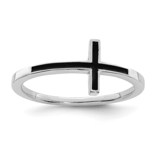 Rhodium-Plated Sterling Silver Antiqued Sideways Cross Ring