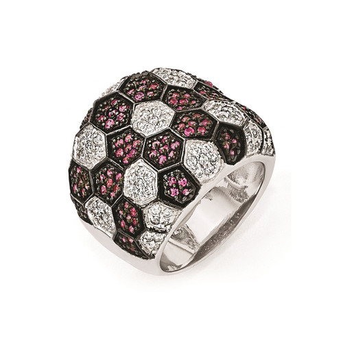 Sterling Silver & Black Rhodium Lab-Created Ruby & Cubic Zirconia Ring, 19 mm