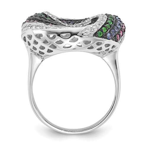 Sterling Silver Black Rhodium-Plated Blue/Green Glass Synth. Lab-Created Ruby & Cubic Zirconia Ring, 3.25 mm - View 2