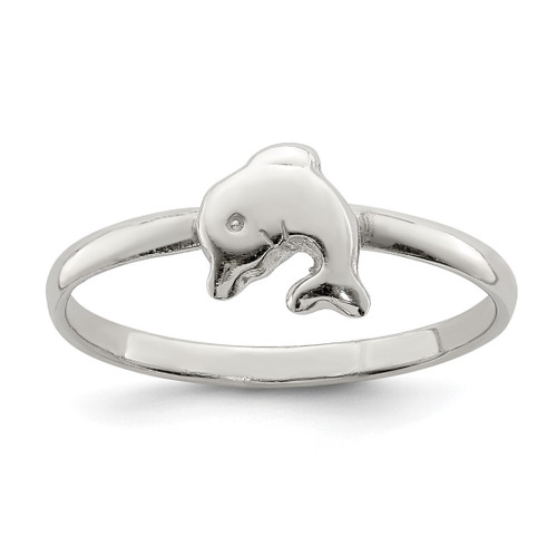 Sterling Silver Rhodium-Plated Polished Dolphin Ring, 1.7 mm
