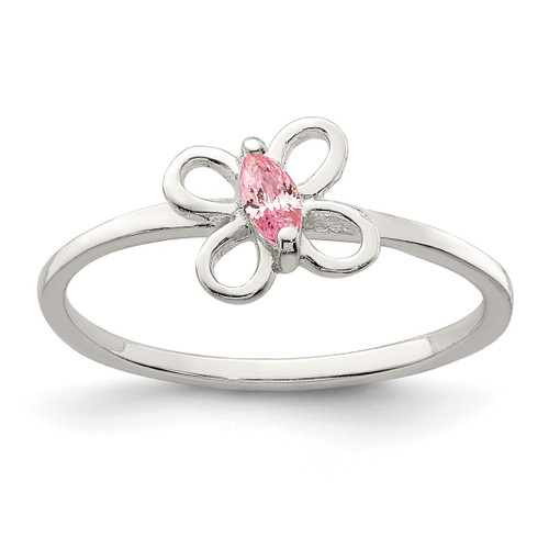 Sterling Silver Polished Pink Cubic Zirconia Butterfly Ring, 1.3 mm
