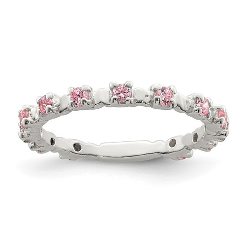 Sterling Silver Polished Pink Cubic Zirconia Ring, 2.5 mm