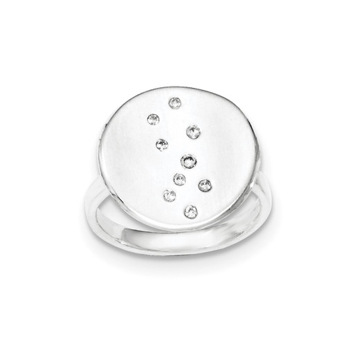 Sterling Silver Polished & Satin Cubic Zirconia Disc Ring