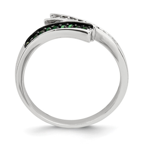 Sterling Silver Polished Cubic Zirconia & Green Glass Stone Ring - View 2