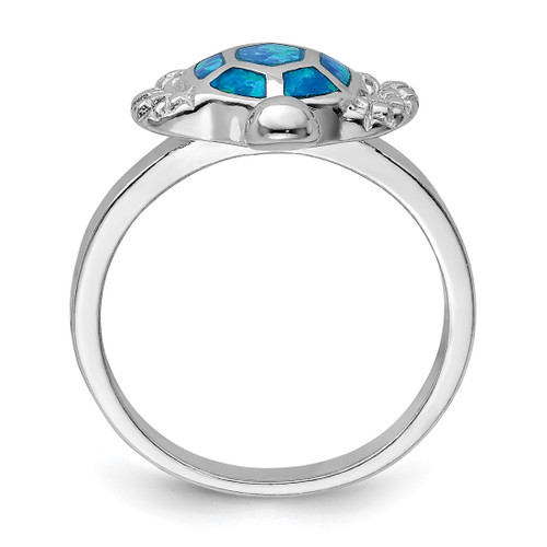 Sterling Silver Rhodium-Plated Created Blue Lab-Created Opal Turtle Ring, 2 mm - View 2