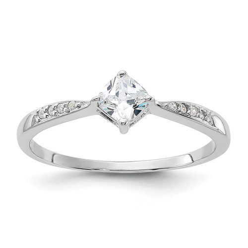 Sterling Silver Rhodium-Plated Polished and Square Shaped Cubic Zirconia Ring