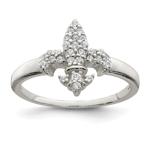 Sterling Silver Polished Cubic Zirconia Fleur De Lis Ring, 2.45 mm