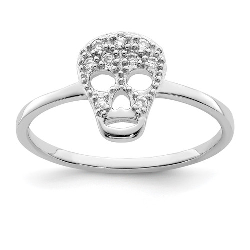 Sterling Silver Rhodium-Plated Cubic Zirconia Skull Ring, 1.5 mm