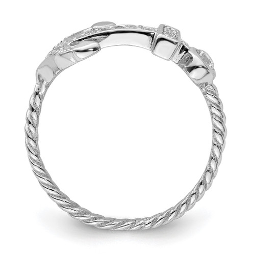 Sterling Silver Rhodium-Plated Polished and Textured Cubic Zirconia Anchor Ring, 1.3 mm - View 2