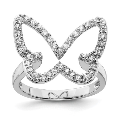 Sterling Silver Rhodium-Plated Cubic Zirconia Butterfly Ring, 2 mm