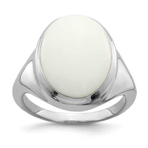 Sterling Silver Rhodium-Plated White Agate Ring