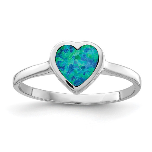 Sterling Silver Rhodium-Plated Polished Heart Lab-Created Opal Ring, 1.5 mm