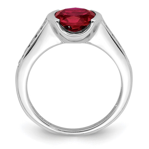 Sterling Silver Rhodium-Plated Lab-Created Ruby and Cubic Zirconia Bezel Ring, 3 mm - View 2