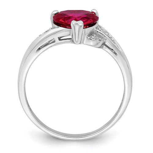 Sterling Silver Rhodium-Plated Cubic Zirconia and Lab-Created Ruby Heart Ring - View 2