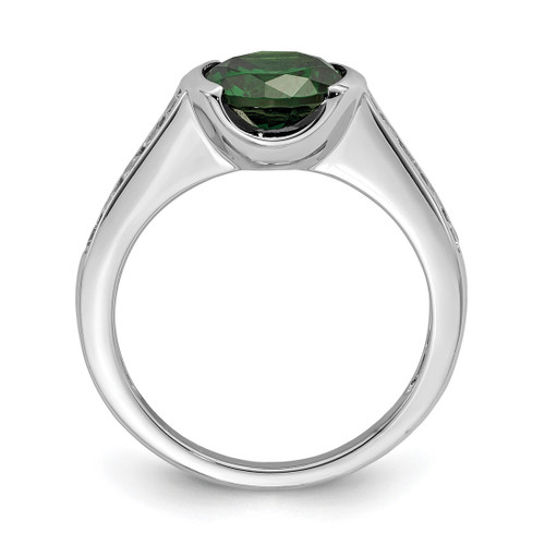 Sterling Silver Rhodium-Plated Green & White Bezel Cubic Zirconia Ring, 2.2 mm - View 2