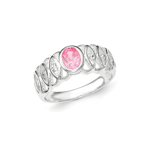 Sterling Silver Pink Cubic Zirconia Oval Ring