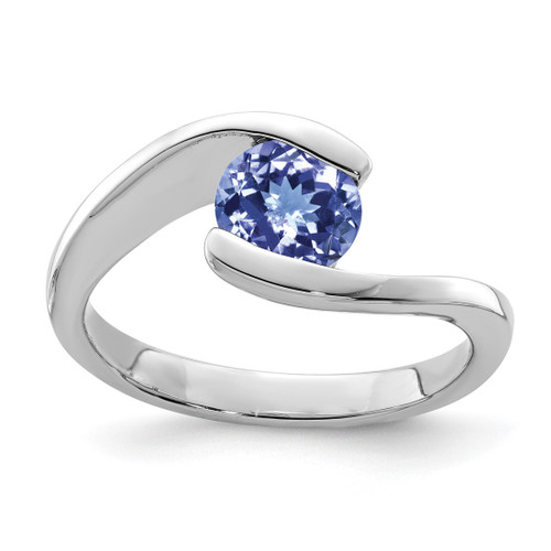 Sterling Silver Rhodium-Plated Round Tanzanite Bypass Ring