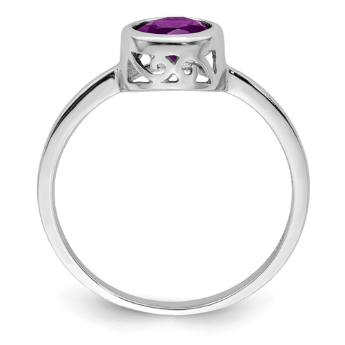 Sterling Silver Rhodium-Plated Polished Amethyst Round Ring - View 2