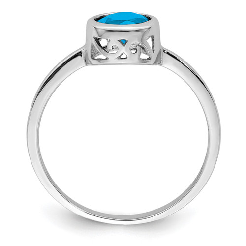 Sterling Silver Rhodium-Plated Polished Blue Topaz Round Ring - View 2
