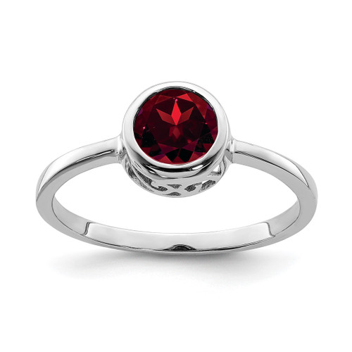 Sterling Silver Rhodium-Plated Polished Garnet Round Ring