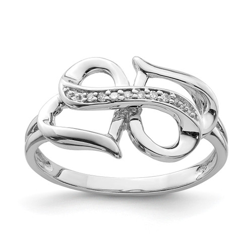 Sterling Silver Rhodium-Plated 0.028ct Diamond Double Heart Ring
