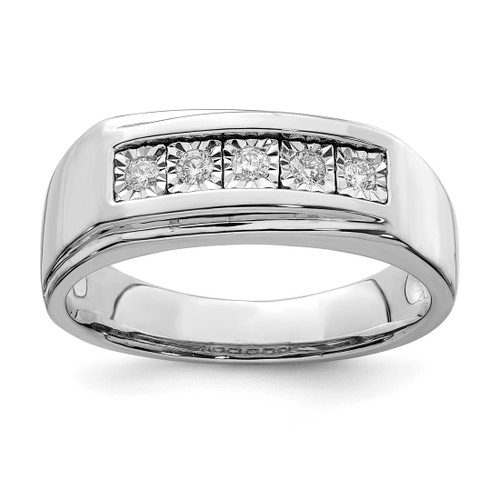 Sterling Silver Rhodium-Plated Men'S Polished 0.093ct Diamond. Ring