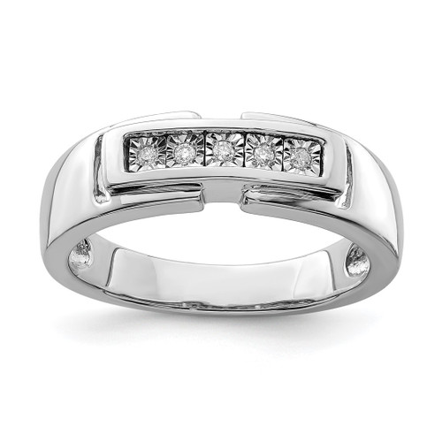 Sterling Silver Rhodium-Plated Men'S Polished 0.053ct Diamond. Ring