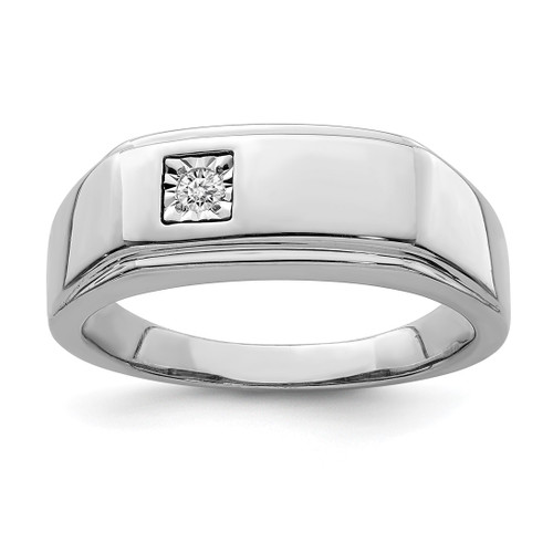 Sterling Silver Rhodium-Plated Men'S Polished 0.052ct Diamond. Ring