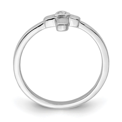 Sterling Silver Rhodium-Plated Polished and Satin Cubic Zirconia Cross Ring, 1.7 mm - View 2