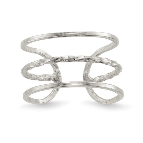 Sterling Silver Polished Twisted Bar Center Adjustable Cuff Ring, 11 mm, Flat