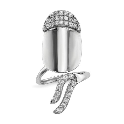 Sterling Silver Rhodium-Plated Cubic Zirconia Adjustable Fingernail Ring, 1.5 mm