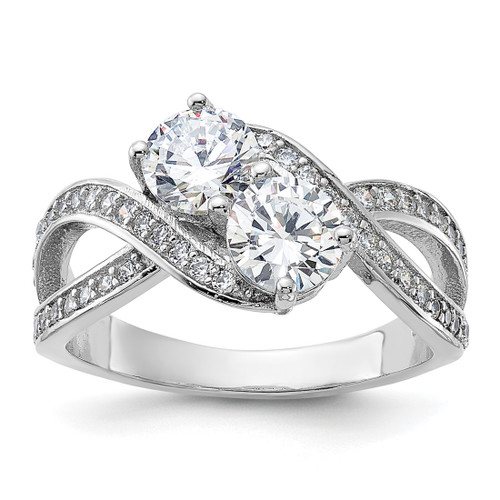 Sterling Silver Rhodium-Plated Cubic Zirconia Two Stone Polished Ring, 2.39 mm