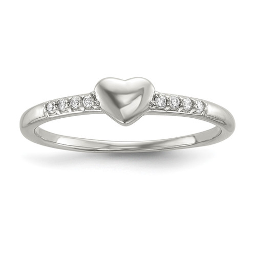 Sterling Silver Cubic Zirconia Heart Ring, 1.38 mm