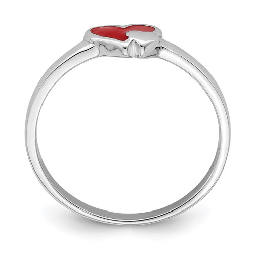 Sterling Silver Rhodium-Plated Red Enameled Double Heart Ring, 1.63 mm - View 2