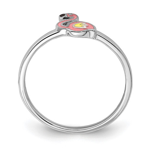 Sterling Silver Rhodium-Plated Multi-Color Enameled Flamingo Ring, 1.25 mm - View 2