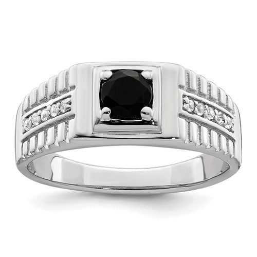 Sterling Silver Rhodium-Plated Men'S Onyx and White Topaz Ring, Domed